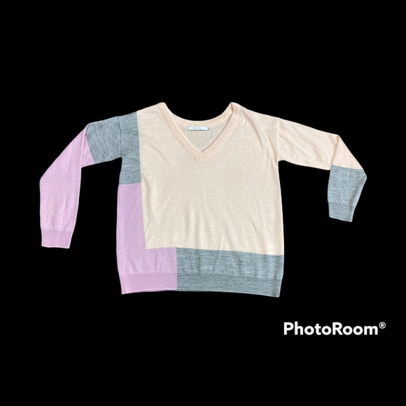 Harper Lane Stitch Fix wool blend Fran color block v-neck sweater size M… - Picture 1 of 10